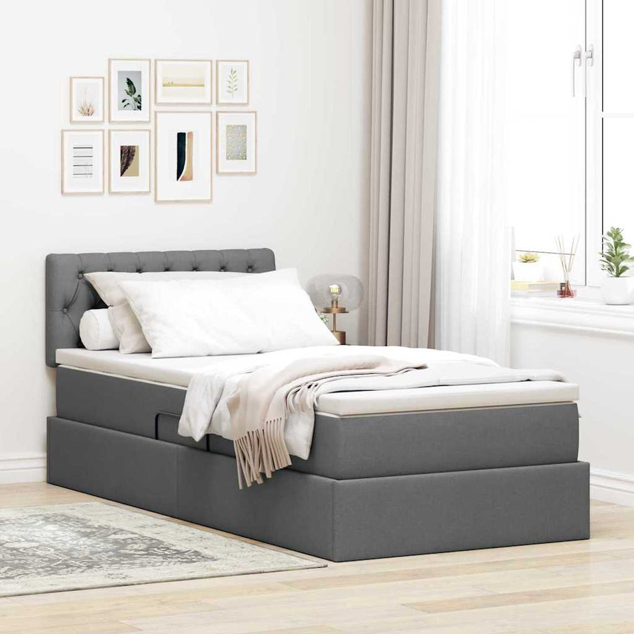 Opbergbed met matras Donkergrijs 90 x 190 cm Bewerkt hout