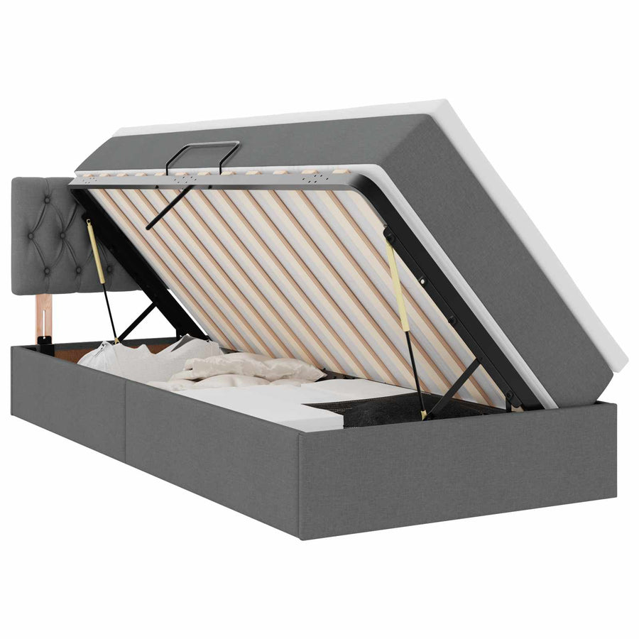Opbergbed met matras Donkergrijs 90 x 190 cm Bewerkt hout
