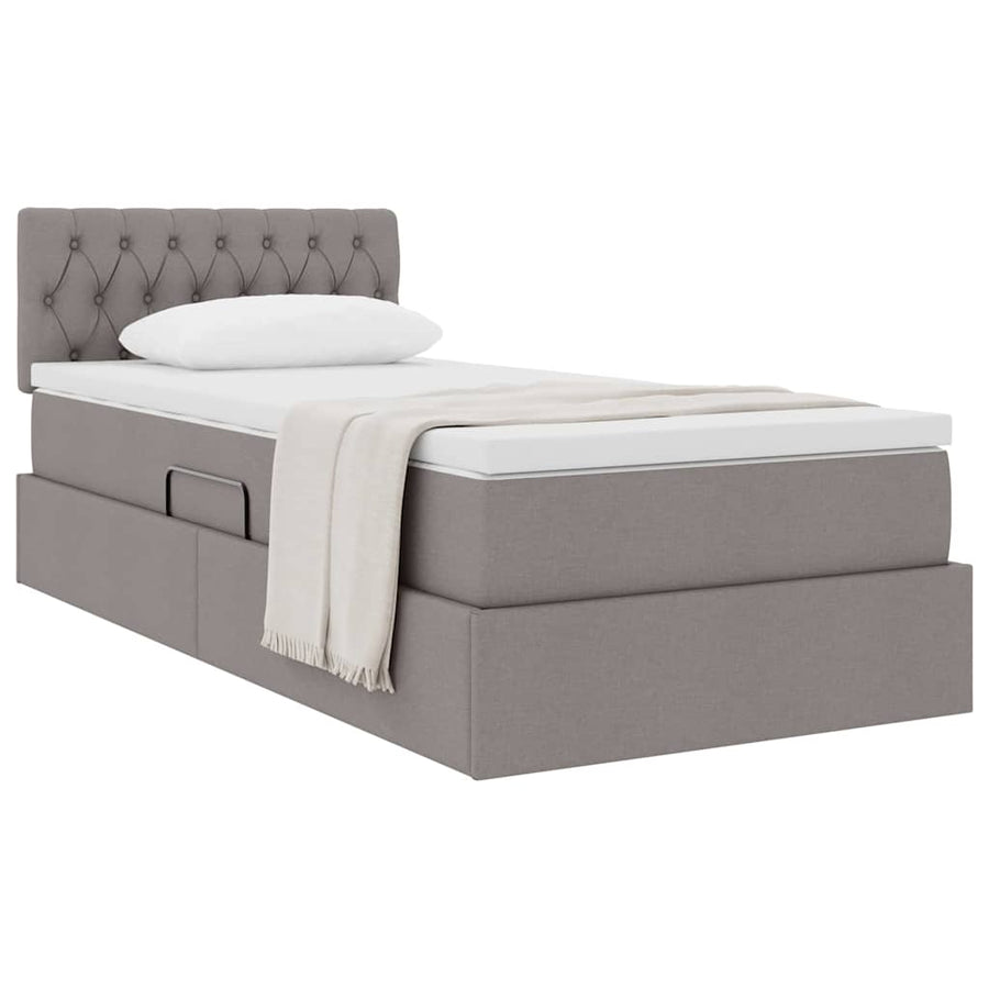 Opbergbed met matras met matras Taupe 90 x 190 cm Bewerkt hout