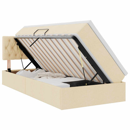 Opbergbed met matras met matras Crème 90 x 190 cm Bewerkt hout