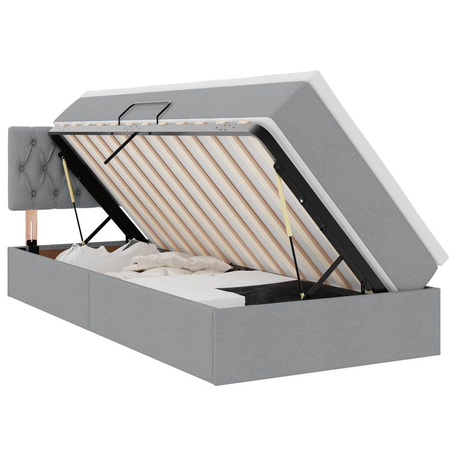 Opbergbed met matras Lichtgrijs 90 x 200 cm Bewerkt hout