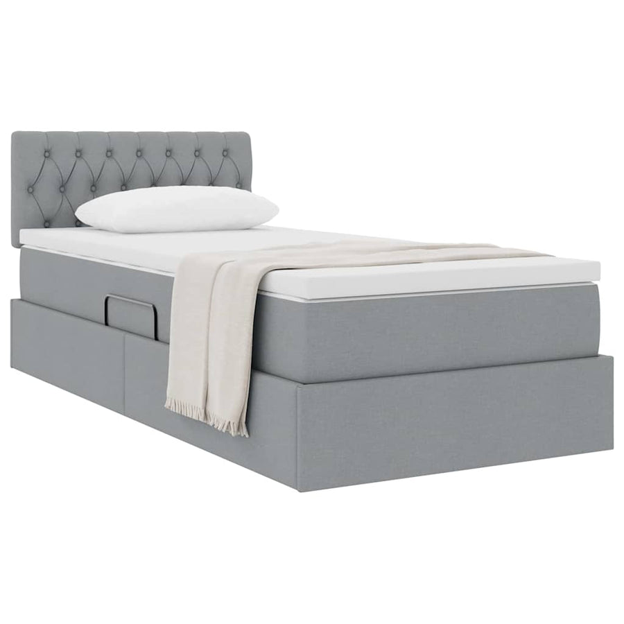 Opbergbed met matras Lichtgrijs 90 x 200 cm Bewerkt hout