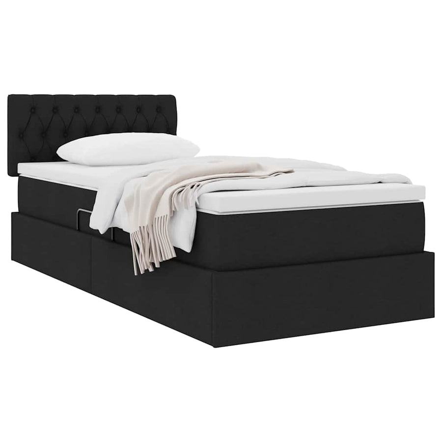 Opbergbed met matras met matras Zwart 90 x 200 cm Bewerkt hout
