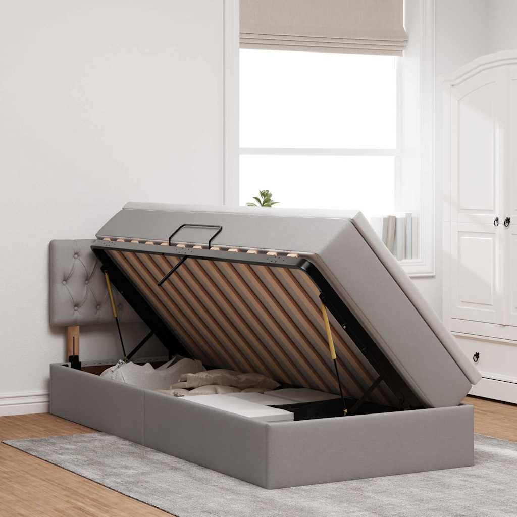 Opbergbed met matras met matras Taupe 90 x 200 cm Bewerkt hout