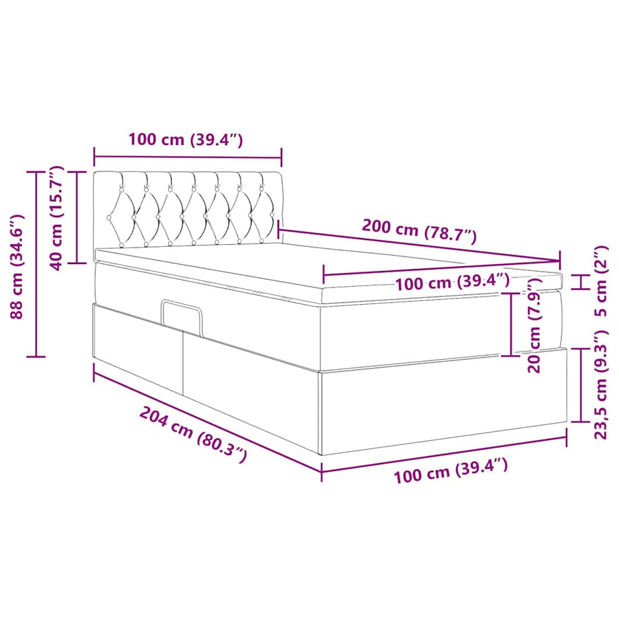 Opbergbed met matras Lichtgrijs 100 x 200 cm Bewerkt hout