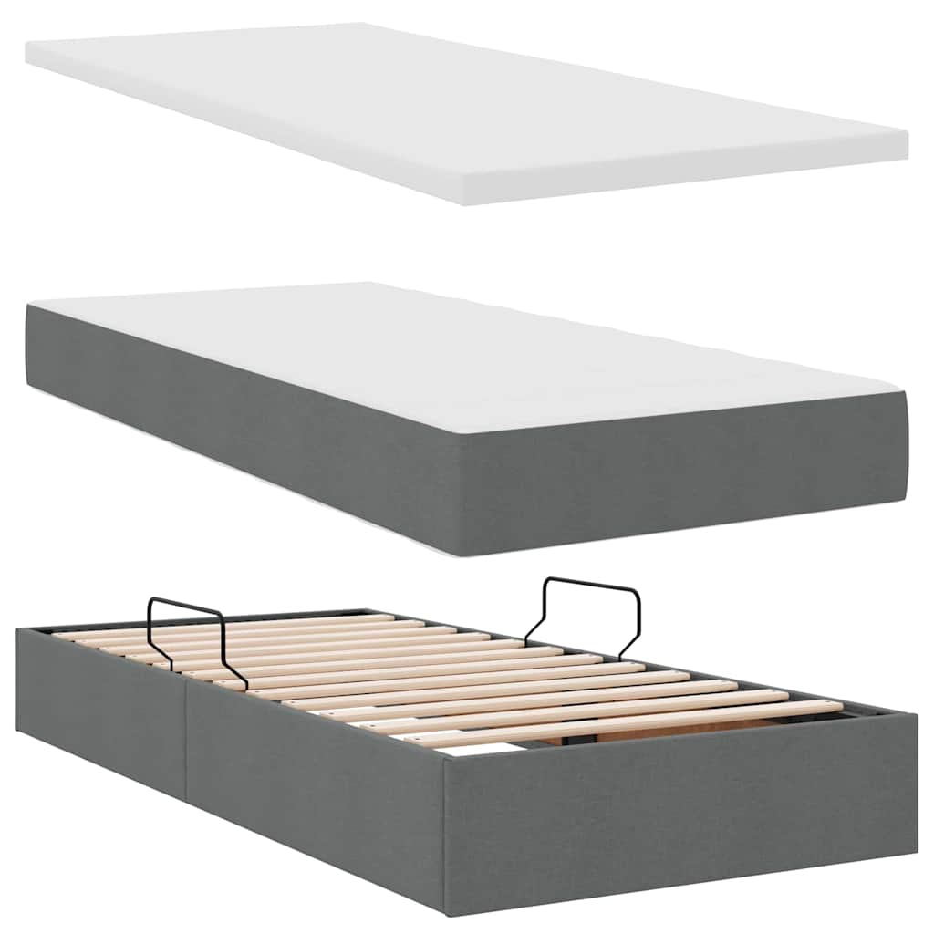 Opbergbed met matras Donkergrijs 100 x 200 cm Bewerkt hout
