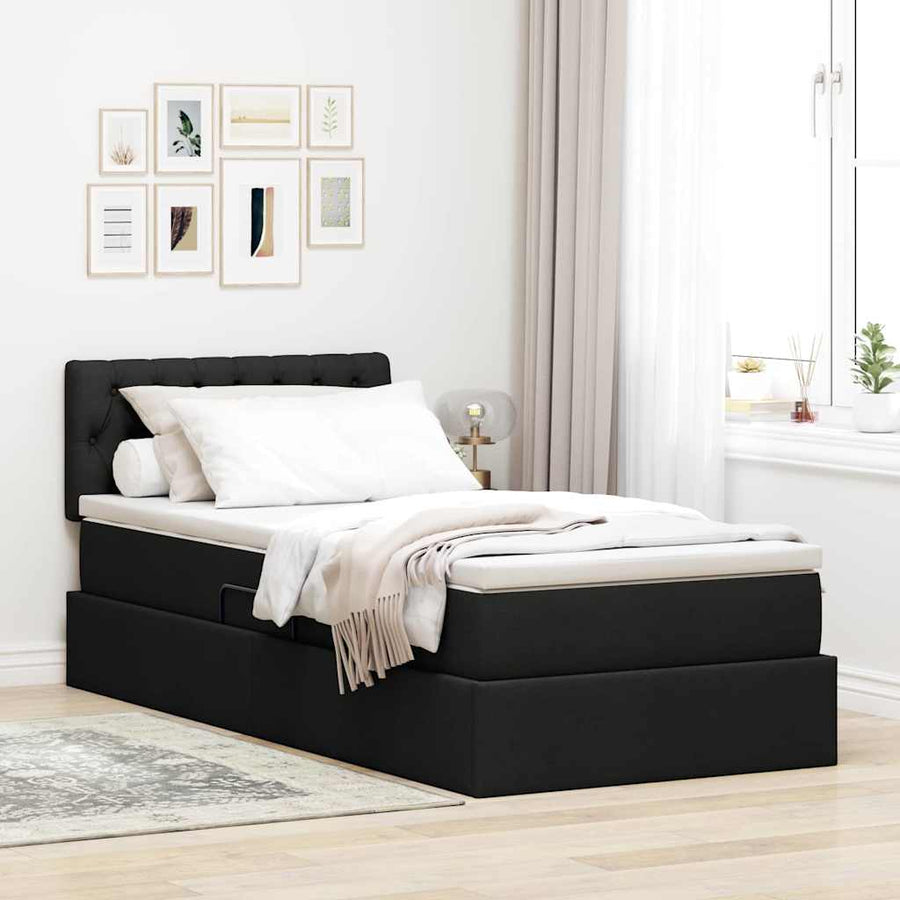 Opbergbed met matras met matras Zwart 100 x 200 cm Bewerkt hout