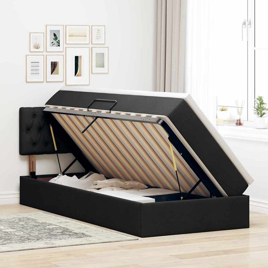 Opbergbed met matras met matras Zwart 100 x 200 cm Bewerkt hout