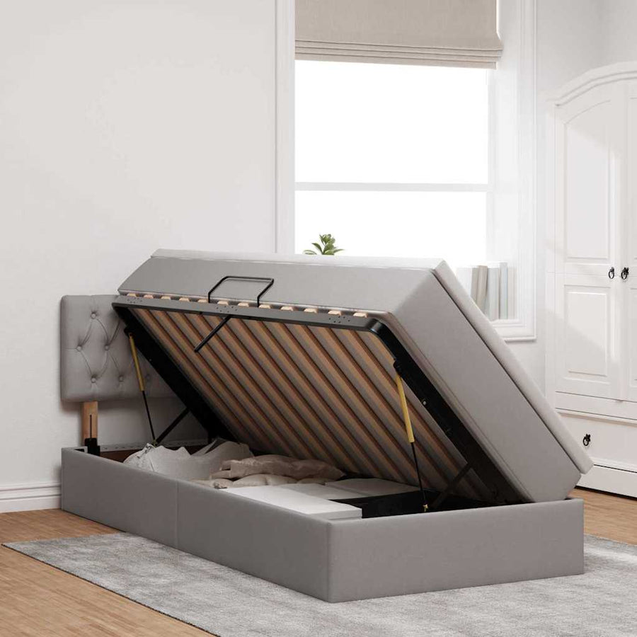 Opbergbed met matras met matras Taupe 100 x 200 cm Bewerkt hout
