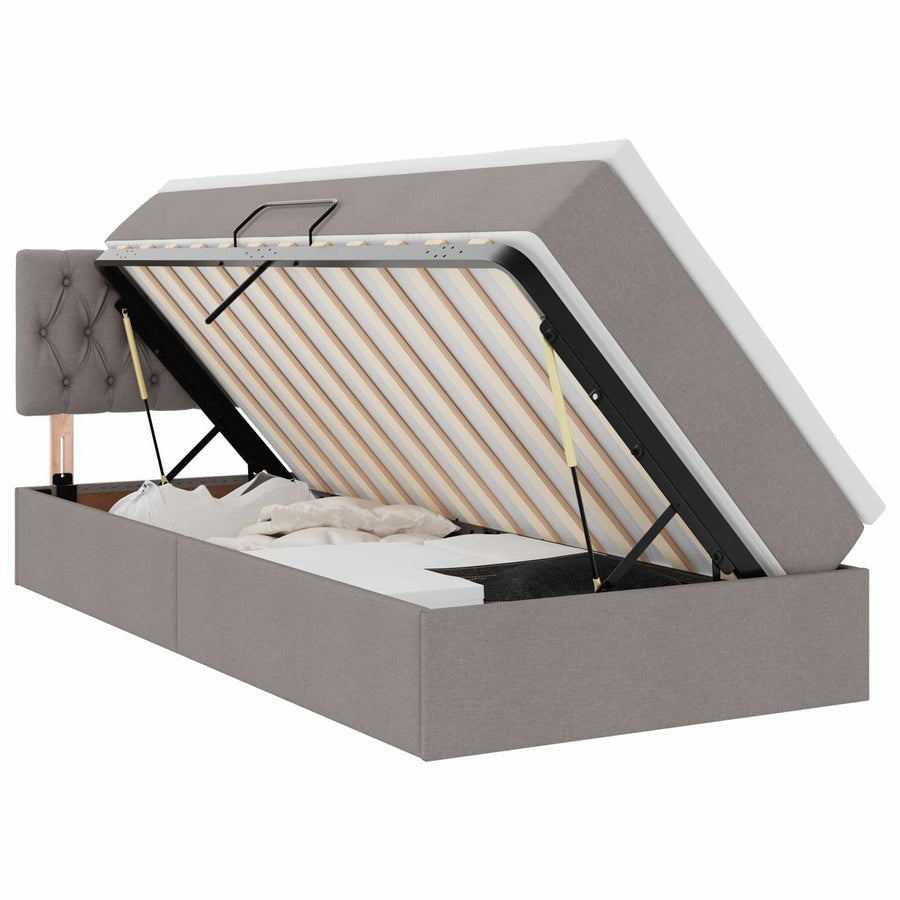 Opbergbed met matras met matras Taupe 100 x 200 cm Bewerkt hout