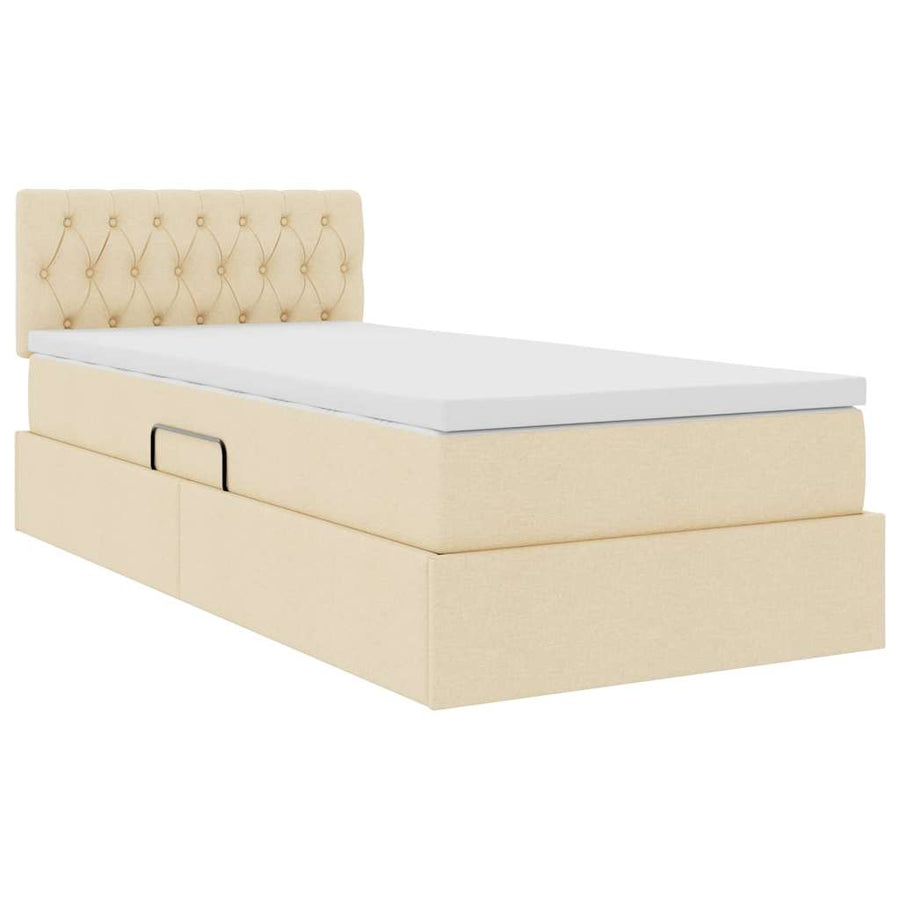 Opbergbed met matras met matras Crème 100 x 200 cm Bewerkt hout