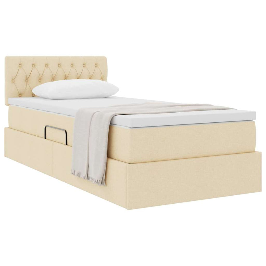Opbergbed met matras met matras Crème 100 x 200 cm Bewerkt hout