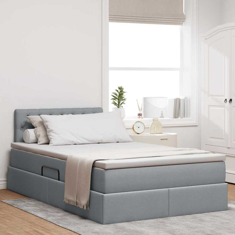 Opbergbed met matras Lichtgrijs 120 x 200 cm Bewerkt hout