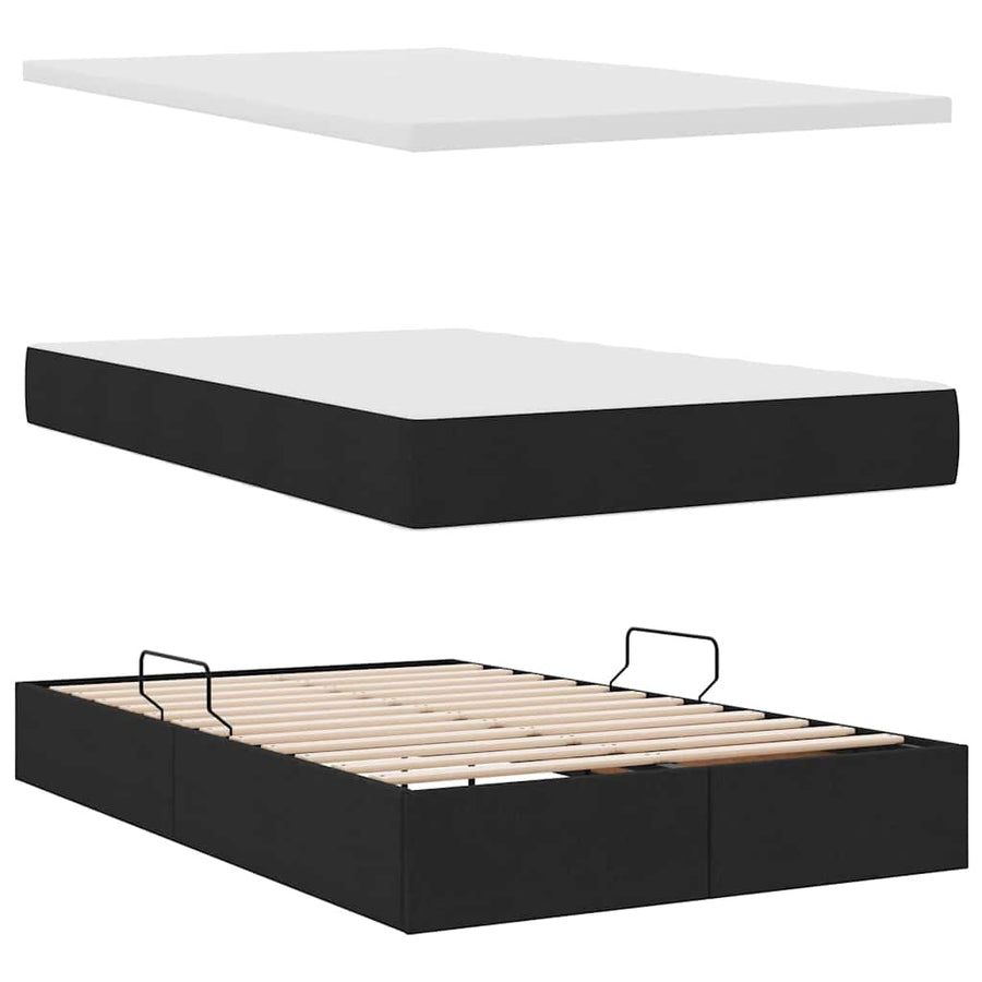 Opbergbed met matras met matras Zwart 120 x 200 cm Bewerkt hout