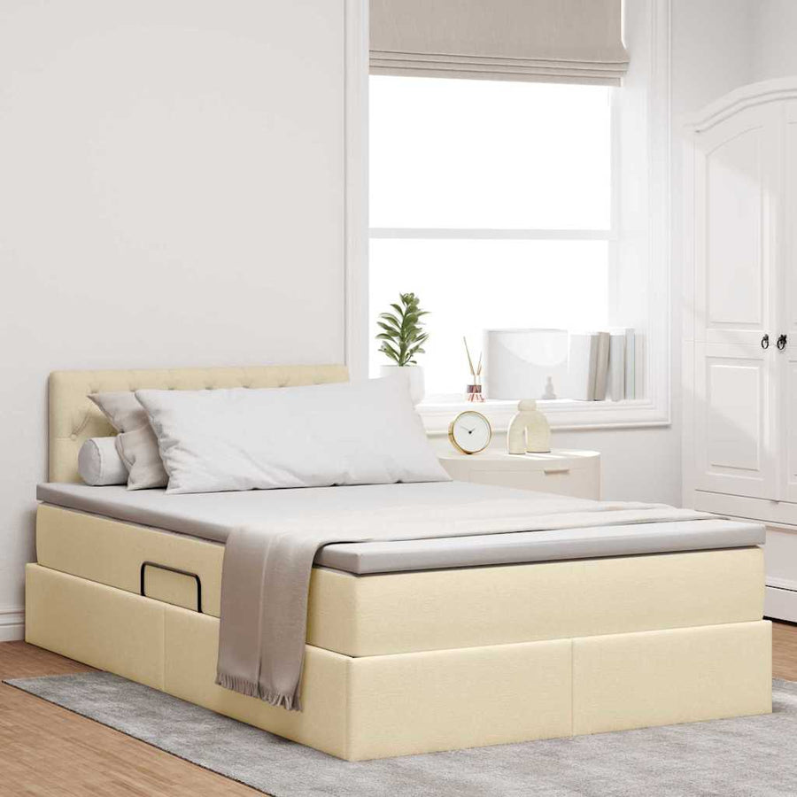 Opbergbed met matras met matras Crème 120 x 200 cm Bewerkt hout