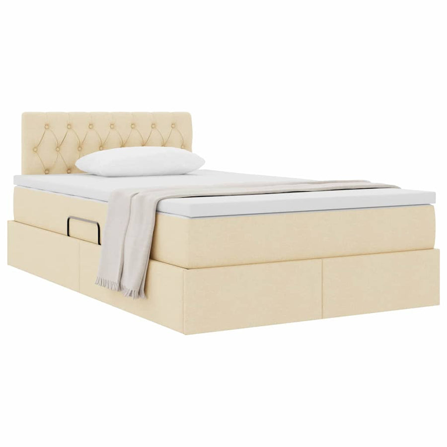 Opbergbed met matras met matras Crème 120 x 200 cm Bewerkt hout