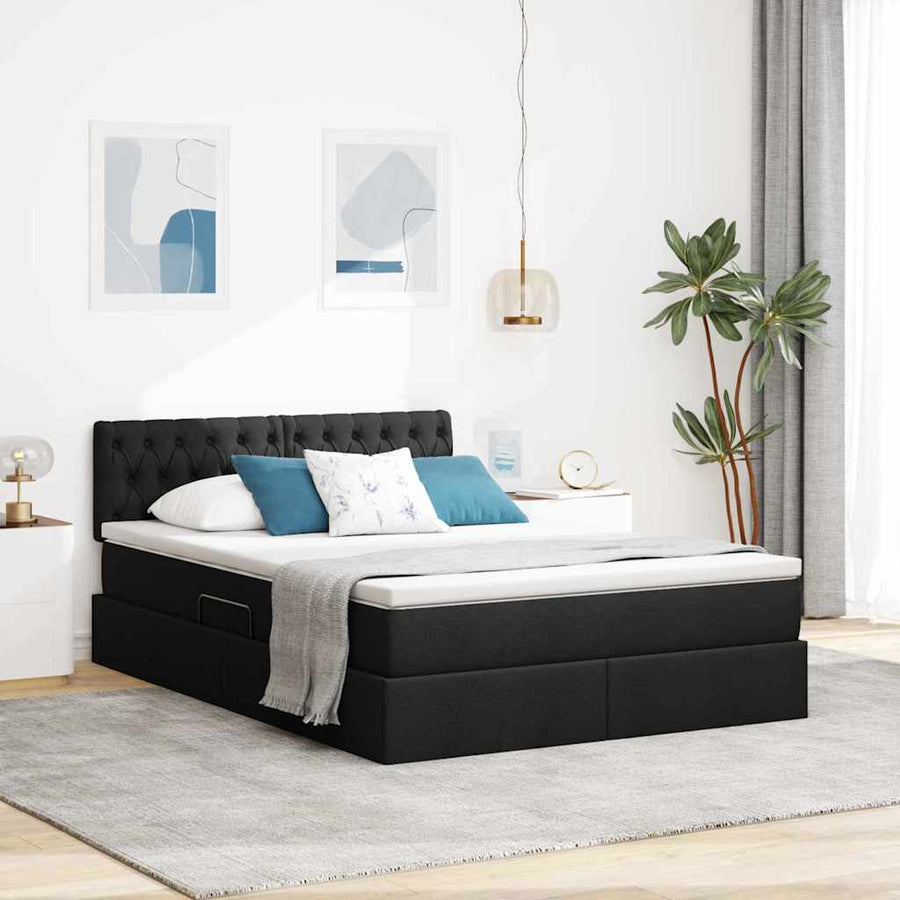 Opbergbed met matras met matras Zwart 140 x 190 cm Bewerkt hout
