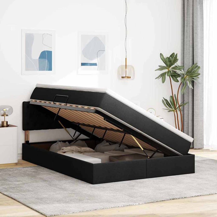 Opbergbed met matras met matras Zwart 140 x 190 cm Bewerkt hout