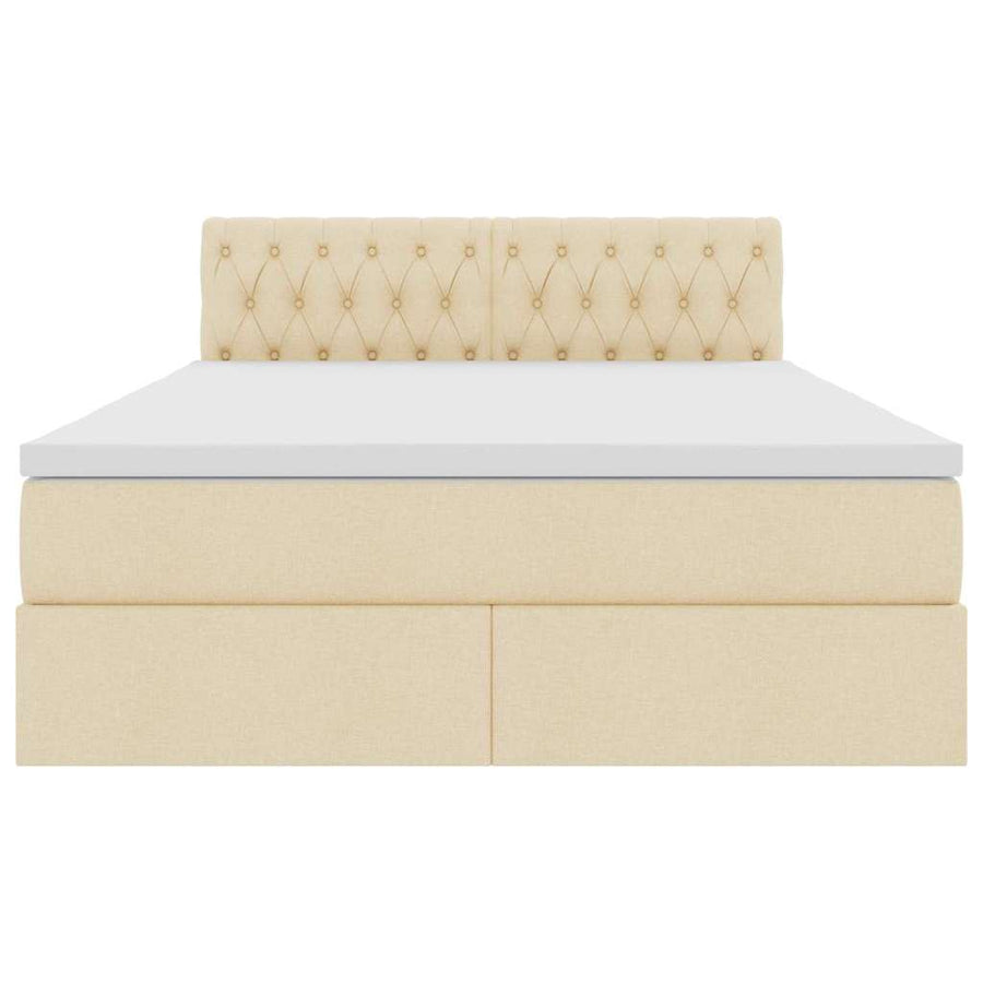 Opbergbed met matras met matras Crème 140 x 190 cm Bewerkt hout