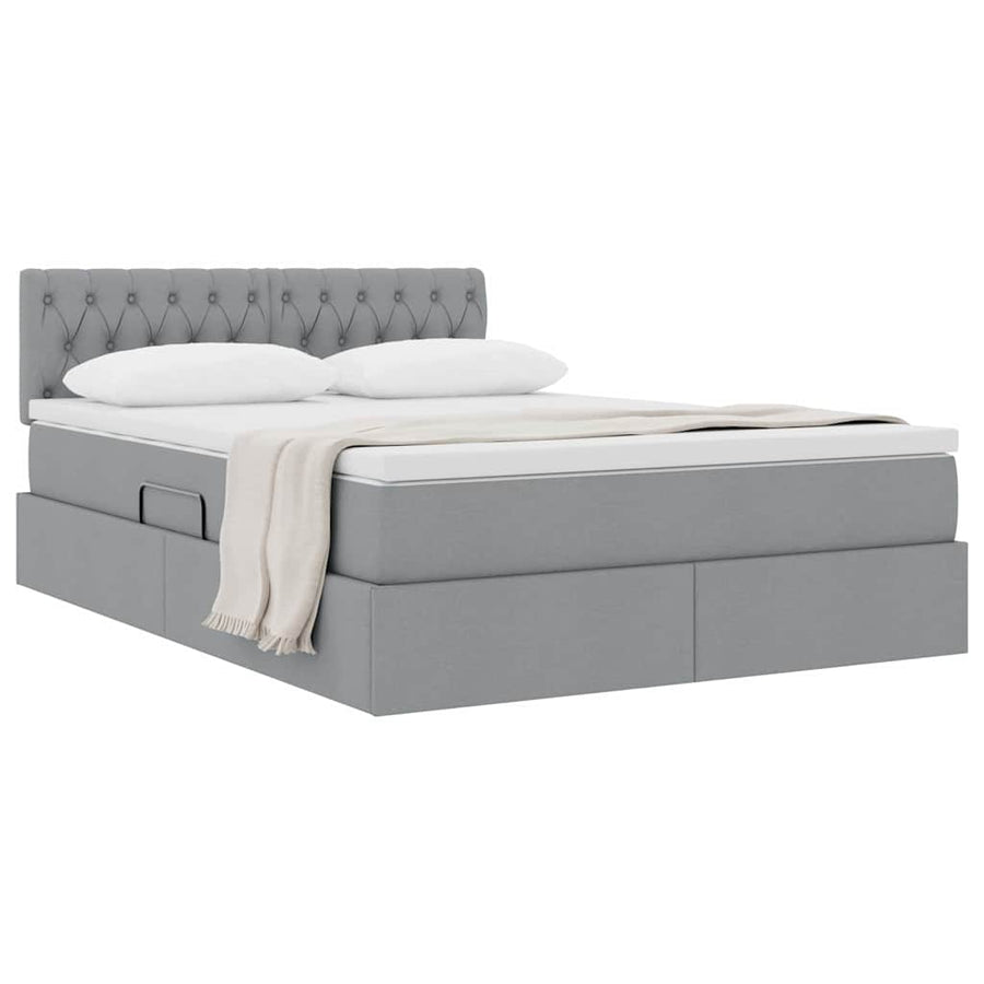 Opbergbed met matras Lichtgrijs 140 x 200 cm Bewerkt hout