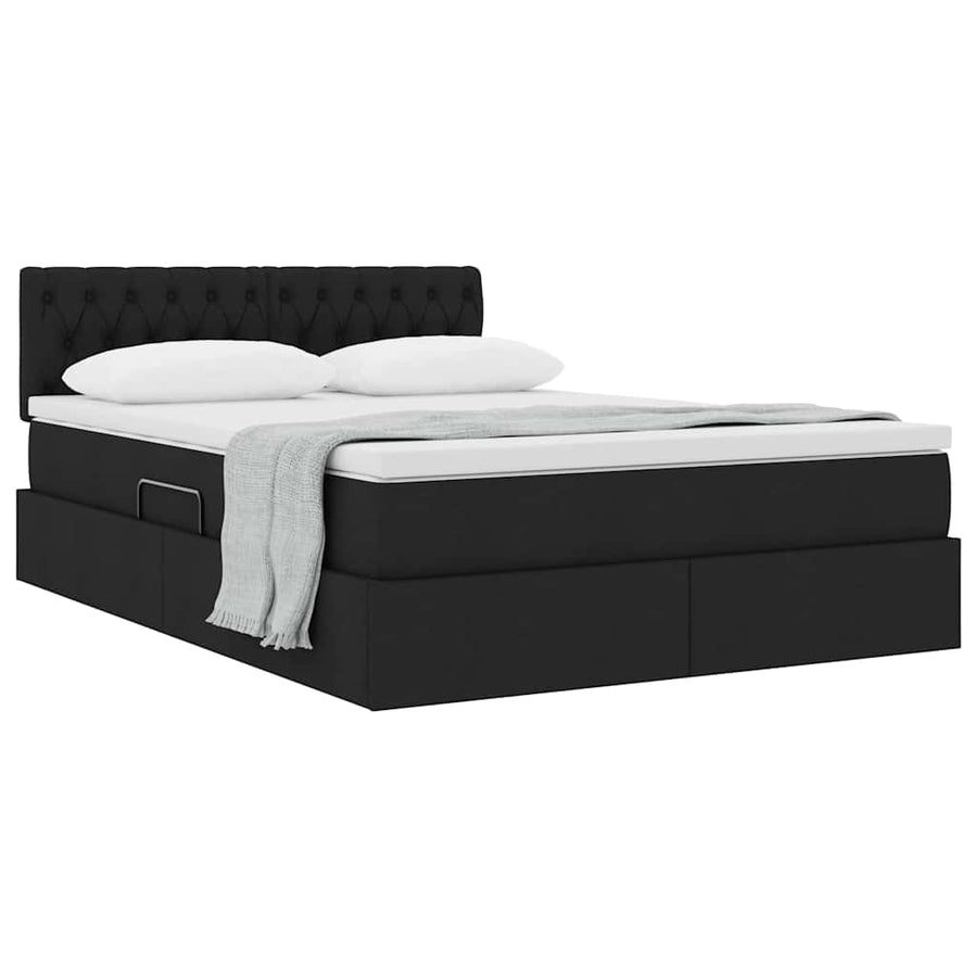Opbergbed met matras met matras Zwart 140 x 200 cm Bewerkt hout