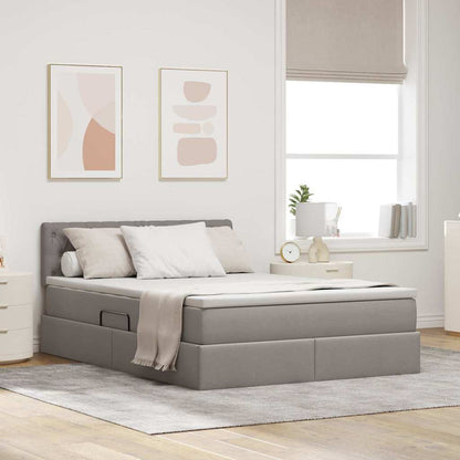 Opbergbed met matras met matras Taupe 140 x 200 cm Bewerkt hout