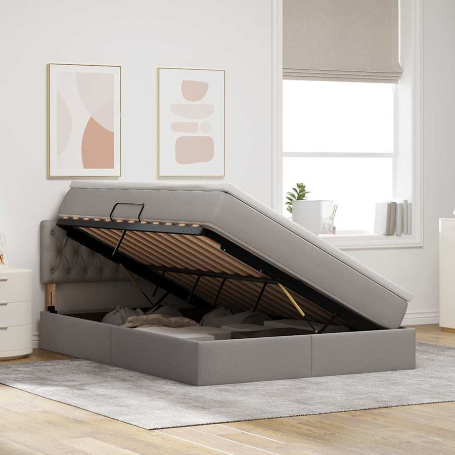 Opbergbed met matras met matras Taupe 140 x 200 cm Bewerkt hout