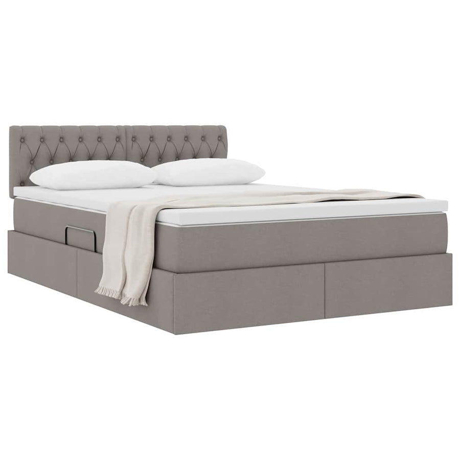 Opbergbed met matras met matras Taupe 140 x 200 cm Bewerkt hout