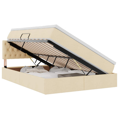 Opbergbed met matras met matras Crème 140 x 200 cm Bewerkt hout