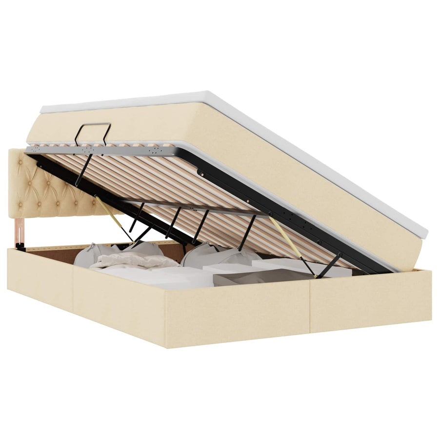 Opbergbed met matras met matras Crème 140 x 200 cm Bewerkt hout