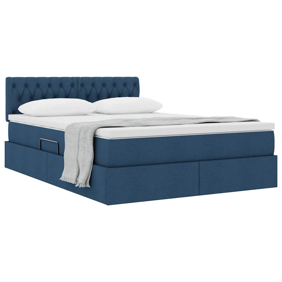 Opbergbed met matras met matras Blauw 140 x 200 cm Bewerkt hout