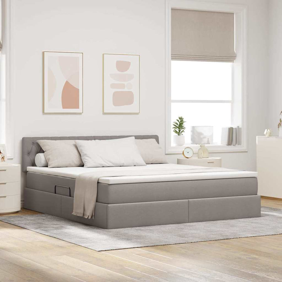 Opbergbed met matras met matras Taupe 160 x 200 cm Bewerkt hout