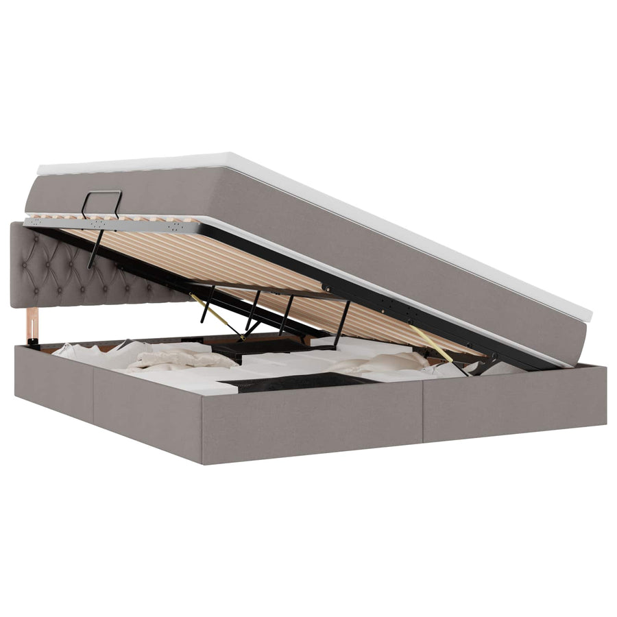 Opbergbed met matras met matras Taupe 160 x 200 cm Bewerkt hout