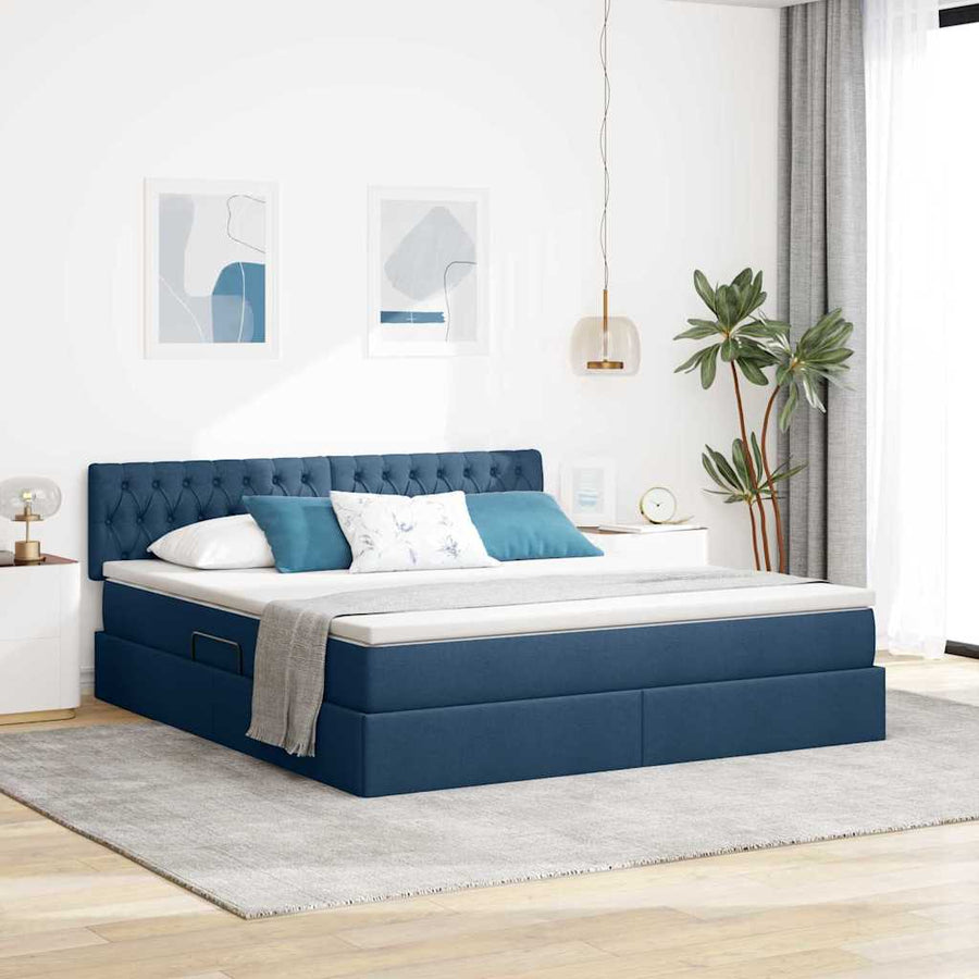 Opbergbed met matras met matras Blauw 160 x 200 cm Bewerkt hout