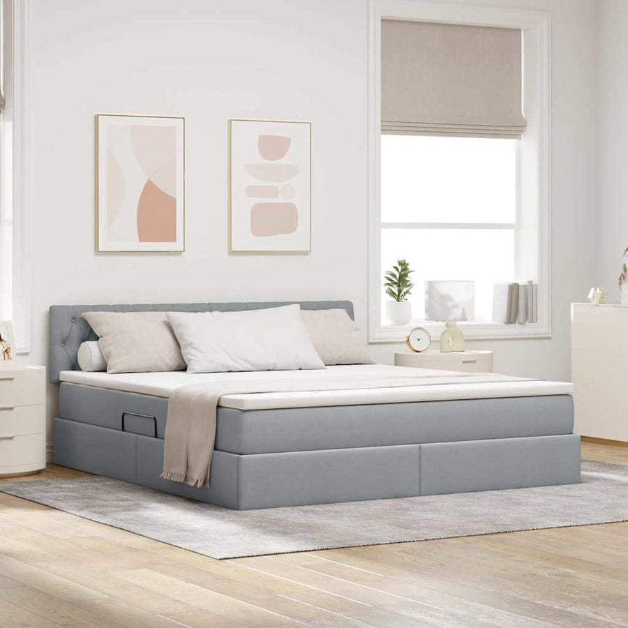 Opbergbed met matras Lichtgrijs 180 x 200 cm Bewerkt hout