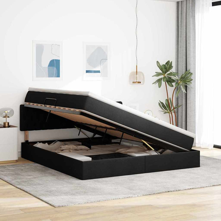 Opbergbed met matras met matras Zwart 180 x 200 cm Bewerkt hout