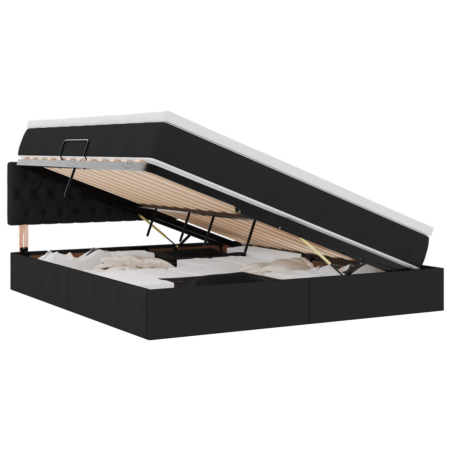 Opbergbed met matras met matras Zwart 180 x 200 cm Bewerkt hout