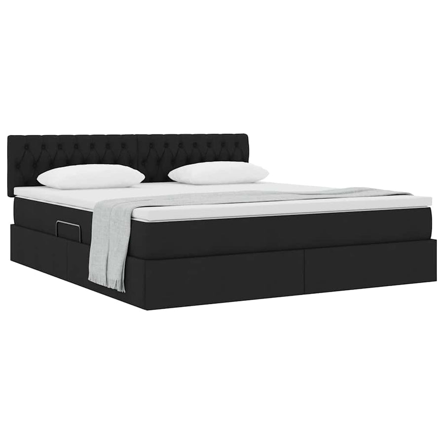 Opbergbed met matras met matras Zwart 180 x 200 cm Bewerkt hout