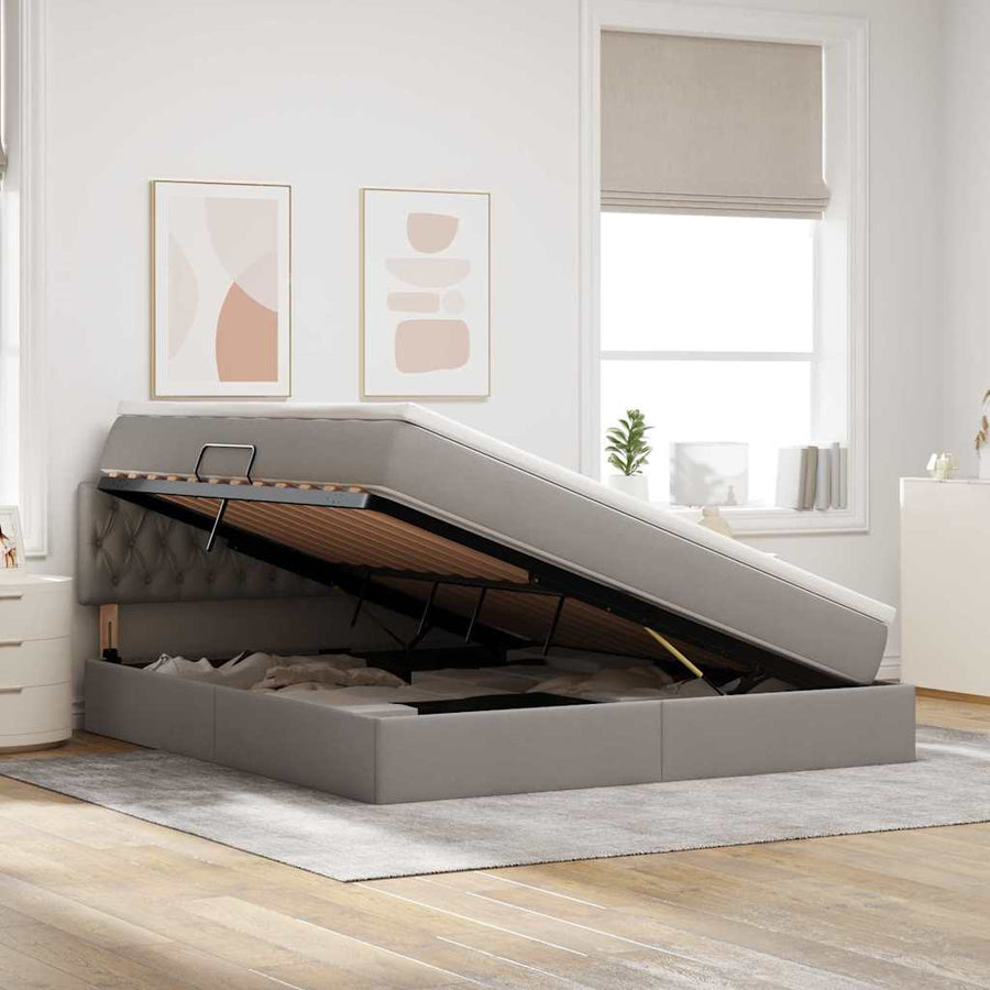 Opbergbed met matras met matras Taupe 180 x 200 cm Bewerkt hout