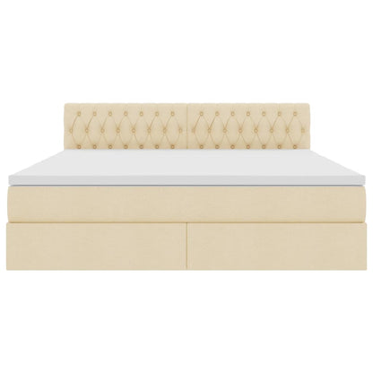 Opbergbed met matras met matras Crème 180 x 200 cm Bewerkt hout