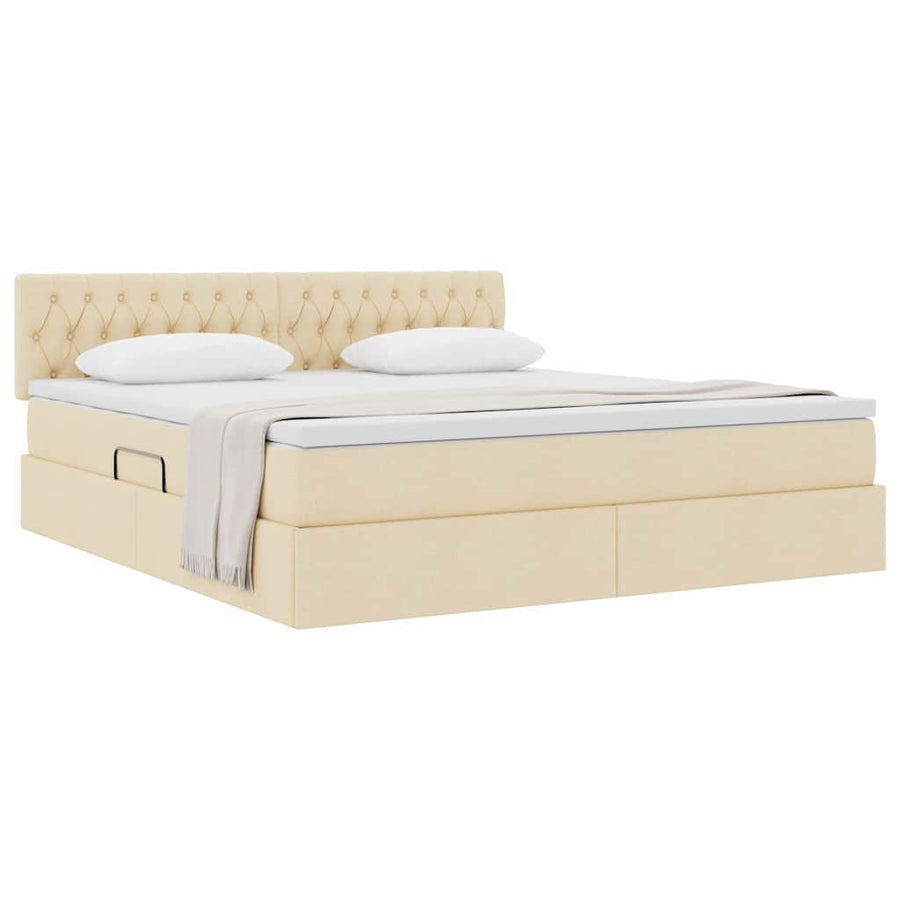 Opbergbed met matras met matras Crème 180 x 200 cm Bewerkt hout