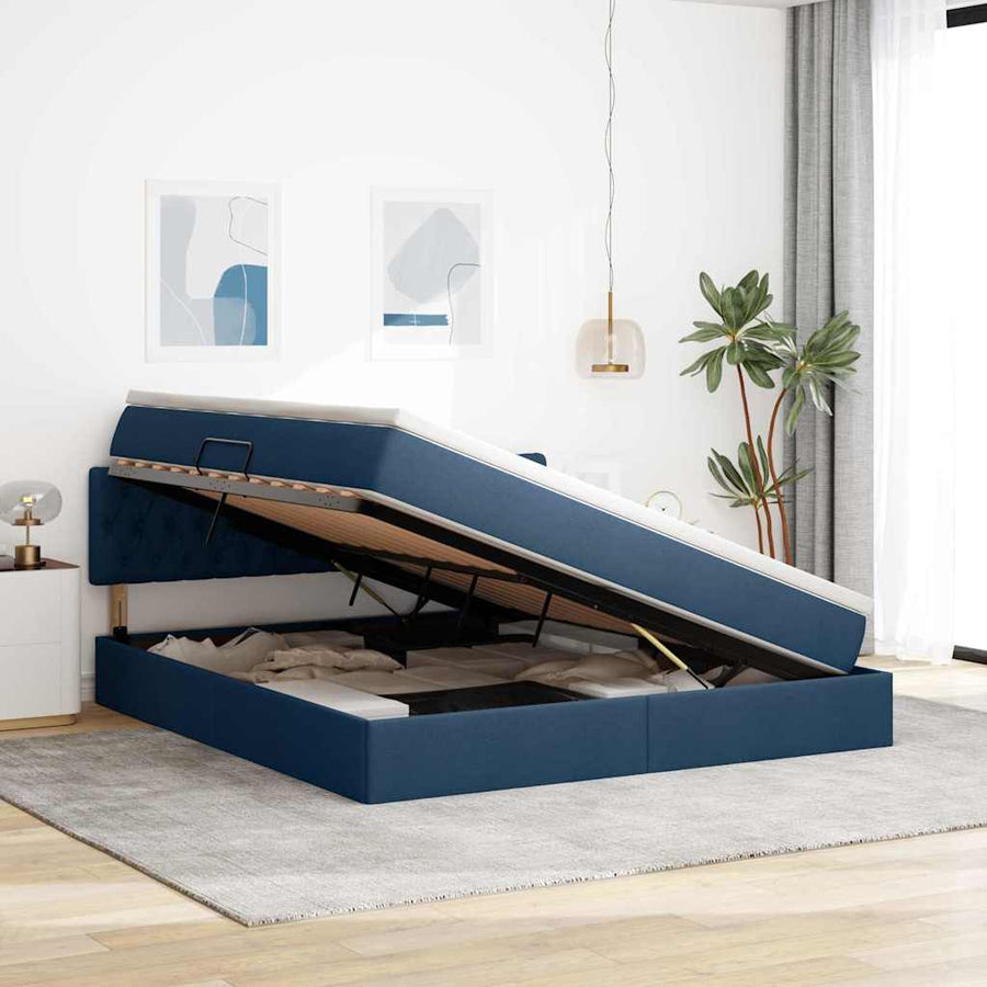Opbergbed met matras met matras Blauw 180 x 200 cm Bewerkt hout