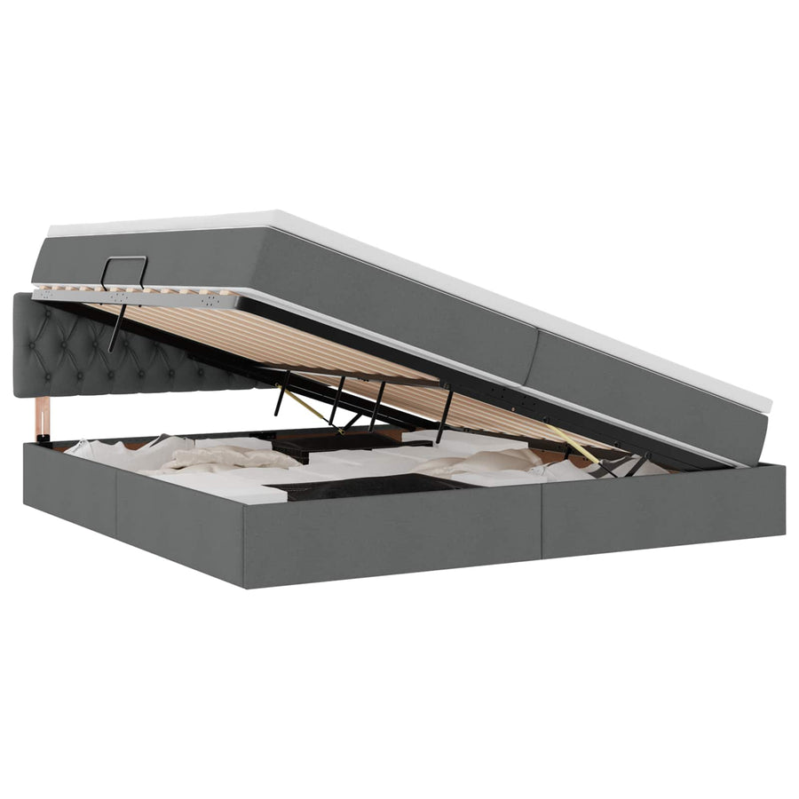 Opbergbed met matras Donkergrijs 200 x 200 cm Bewerkt hout