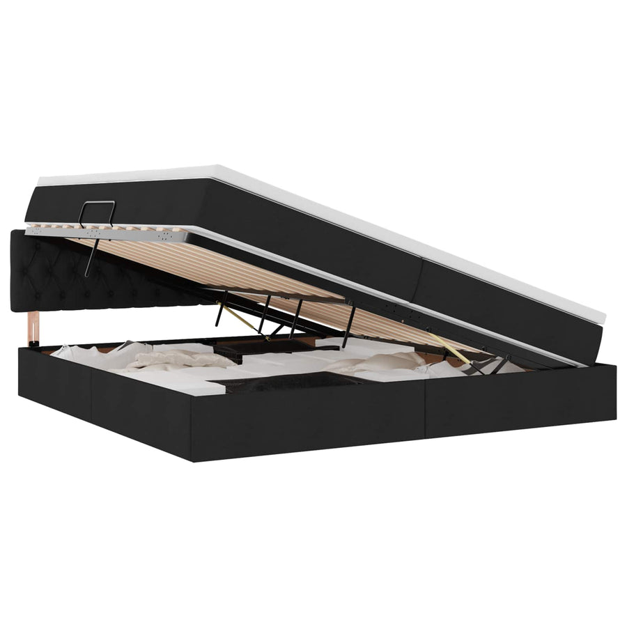 Opbergbed met matras met matras Zwart 200 x 200 cm Bewerkt hout
