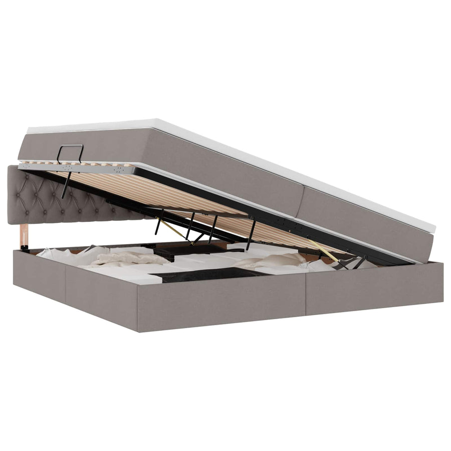Opbergbed met matras met matras Taupe 200 x 200 cm Bewerkt hout