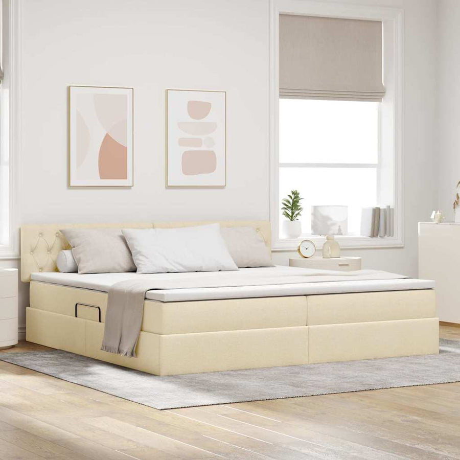 Opbergbed met matras met matras Crème 200 x 200 cm Bewerkt hout