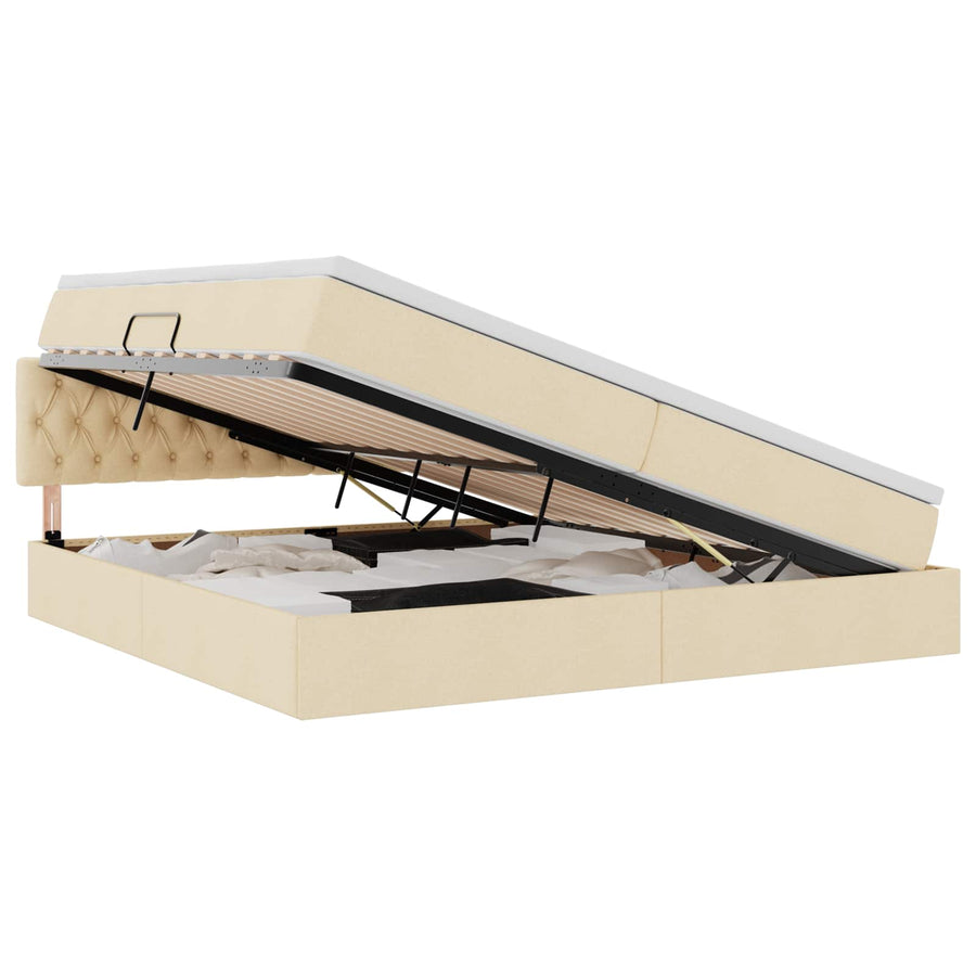 Opbergbed met matras met matras Crème 200 x 200 cm Bewerkt hout