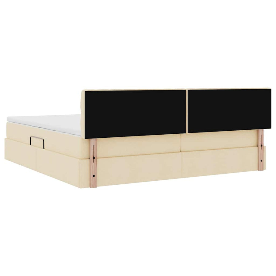 Opbergbed met matras met matras Crème 200 x 200 cm Bewerkt hout