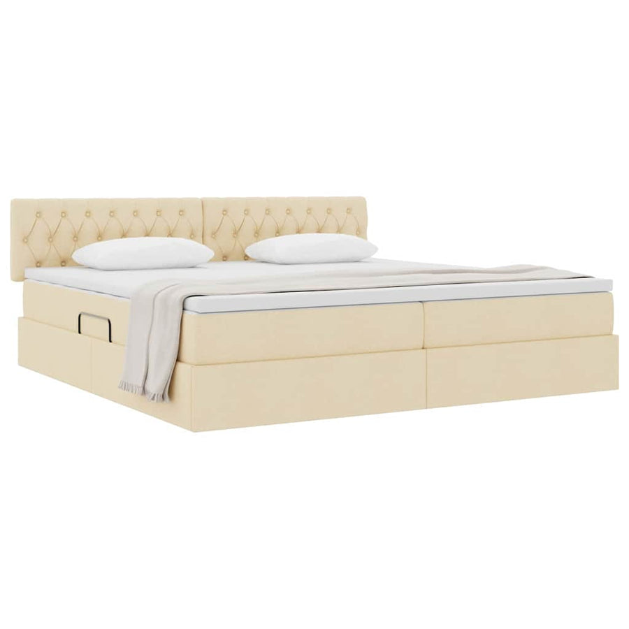 Opbergbed met matras met matras Crème 200 x 200 cm Bewerkt hout