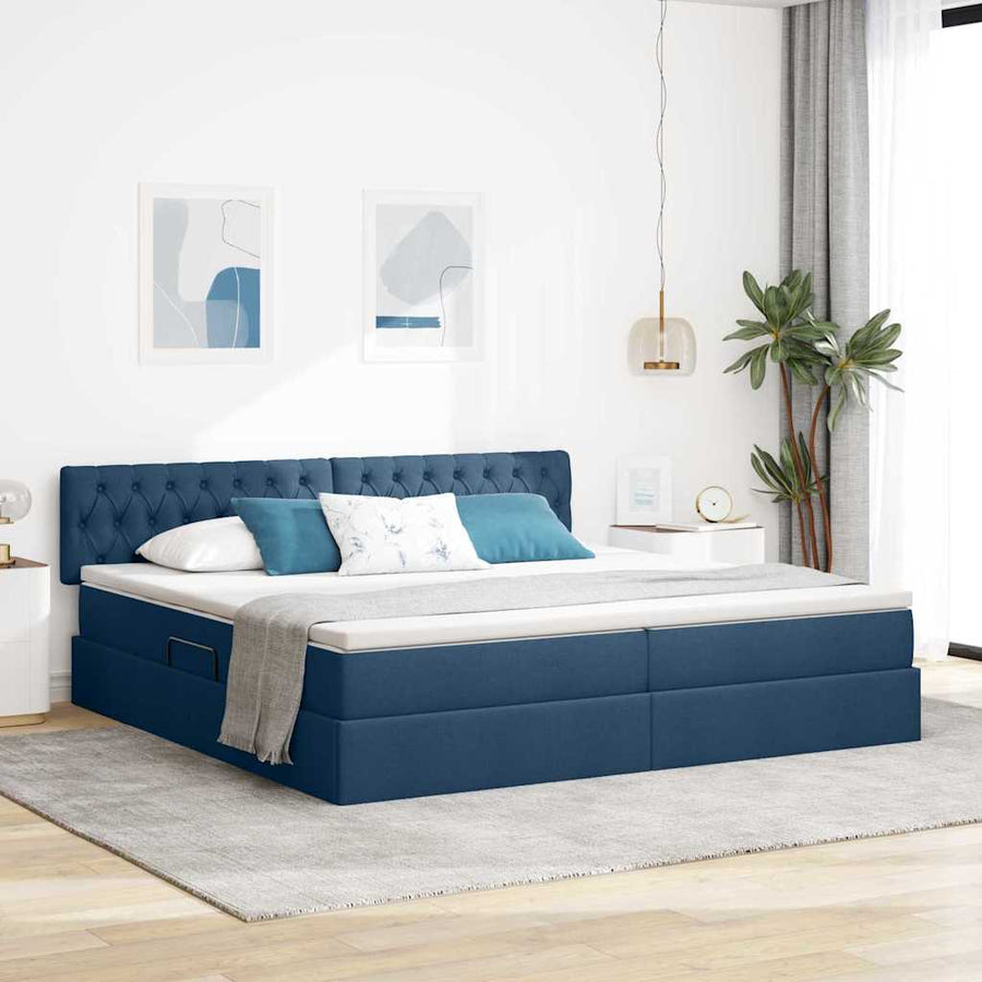 Opbergbed met matras met matras Blauw 200 x 200 cm Bewerkt hout